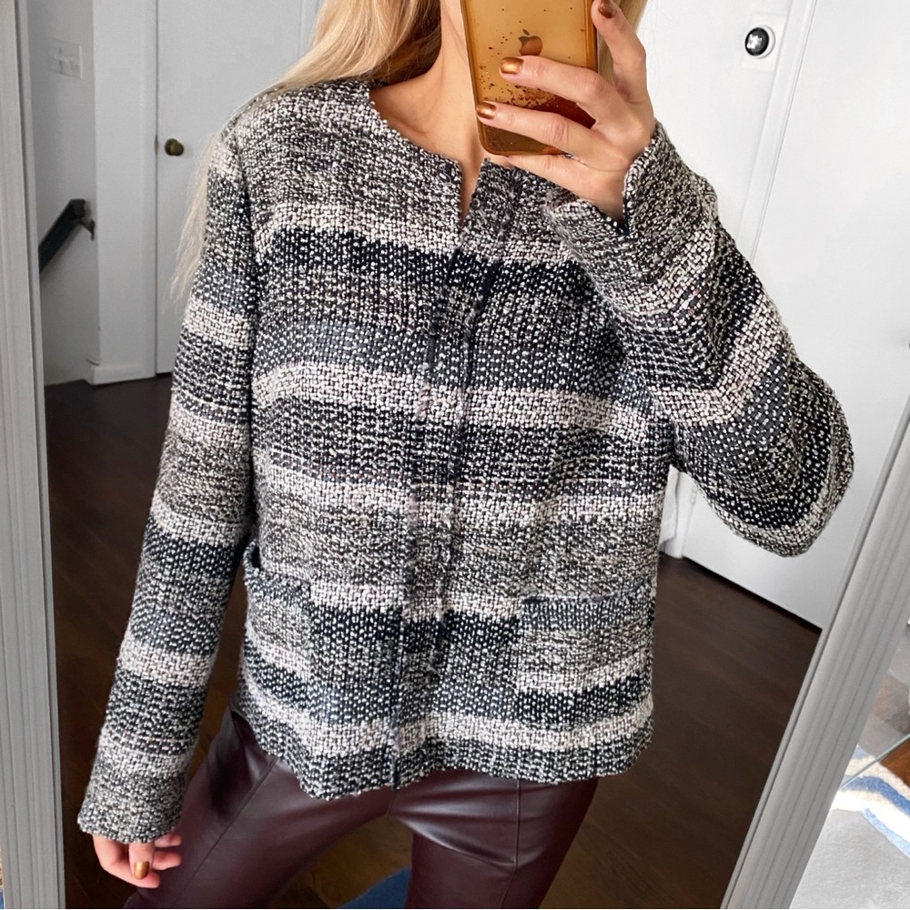 🖤 GERRY WEBER BLACK GREY TWEED WOOL BLEND JACKET!